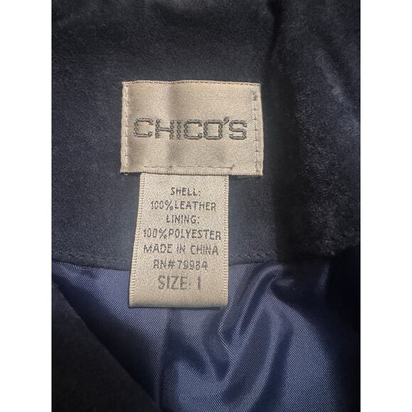 Chico's Genuine Leather Jacket Dark Blue Size 1 With Designer Metal buttons - Picture 8 of 8